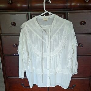 🌻POL Women's White Ruffle Blouse, Oversized